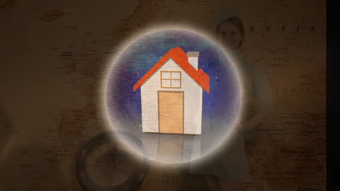 Air Hostess with Global Travel Concept and Geometric Abstract Dimensions