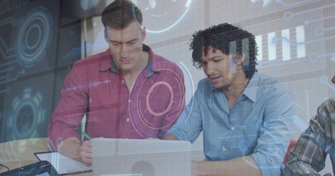 Collaborative Teamwork with Futuristic Technology Overlays