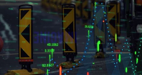 Road construction zone with digital chart overlay