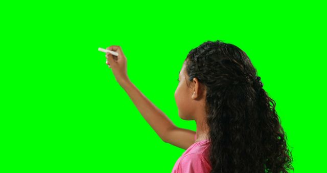 Young Girl Writing on Green Screen - Download Free Stock Images Pikwizard.com