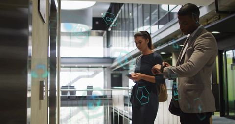 Business Professionals Using Smart Technology with Augmented Reality Display