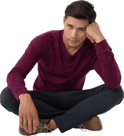 Transparent Bored Young Man Sitting in Casual Outfit