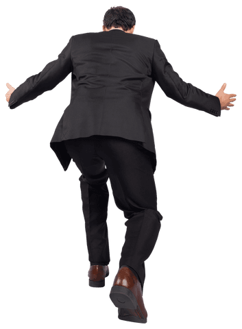 Transparent Businessman with Outstretched Arms in Black Suit