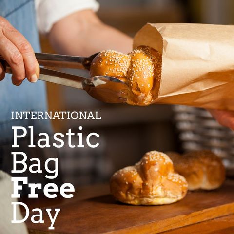 baker handing sesame bread roll celebrating plastic bag free day - Download Free Stock Templates Pikwizard.com