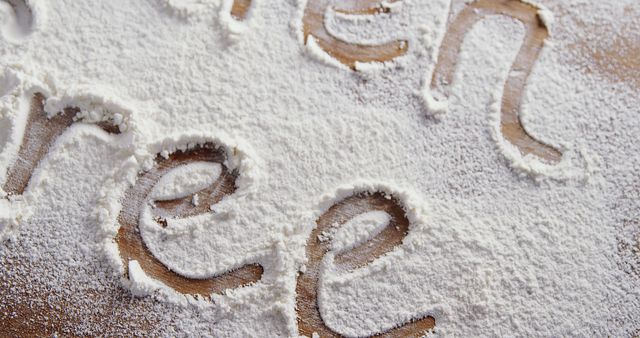 Powdered Sugar Spelling Words on Wooden Surface - Download Free Stock Images Pikwizard.com