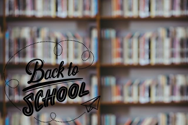 Back to School Text with Blurred Library Background - Download Free Stock Photos Pikwizard.com