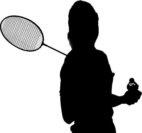 Transparent silhouette of a female badminton player in action