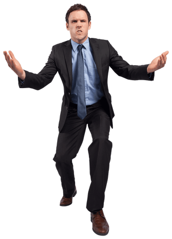 Frustrated Businessman with Outstretched Arms on Transparent Background