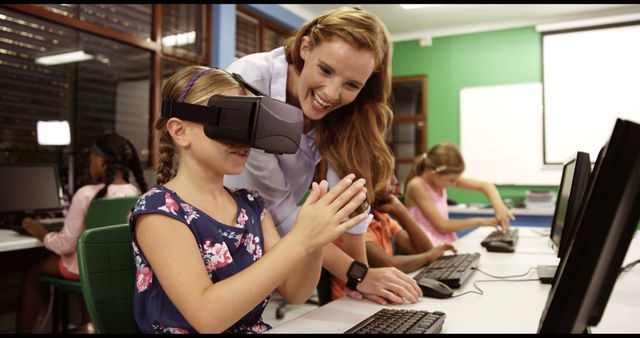 Teacher Guiding Student Using Virtual Reality in Classroom Setting - Download Free Stock Images Pikwizard.com