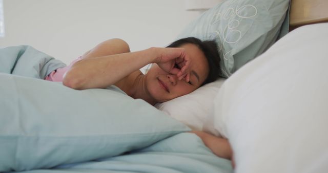 Tired Woman Rubbing Eyes in Bed Early Morning - Download Free Stock Images Pikwizard.com