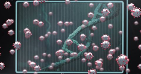 Virus cells surrounding dna helix in digital interface
