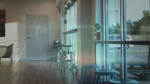 Modern Cafe with Network Connection Overlay