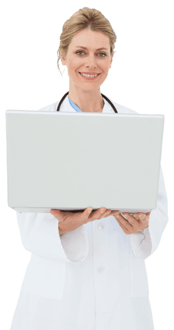 transparent background of blonde doctor with laptop - Download Free Stock Videos Pikwizard.com