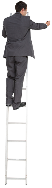 Transparent Businessman in Suit Standing on Ladder Adding Text or Drawing - Download Free Stock Videos Pikwizard.com