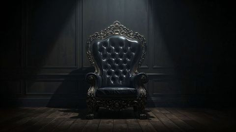 Ornate Luxury Throne Armchair in Dark Wood Paneled Study