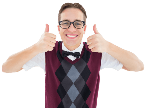 Smiling Hipster with Glasses Giving Thumbs Up on Transparent Background - Download Free Stock Videos Pikwizard.com