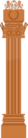 Classic fluted pillar with lion crest on transparent background sculpted in copper
