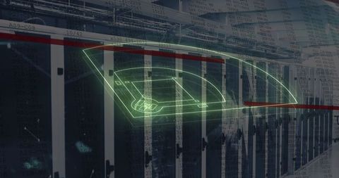 Digital network and sports concept with baseball field projection