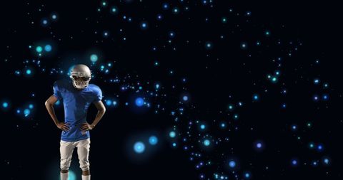 American Football Player in Action with Ethereal Blue Lights