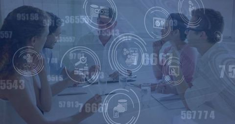 Business Team in Financial Strategy Meeting with Digital Interface