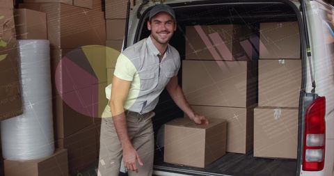 Delivery Man Loading Boxes with Financial Data Overlay - Download Free Stock Images Pikwizard.com