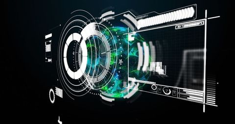 Futuristic digital interface with global data visualization technology