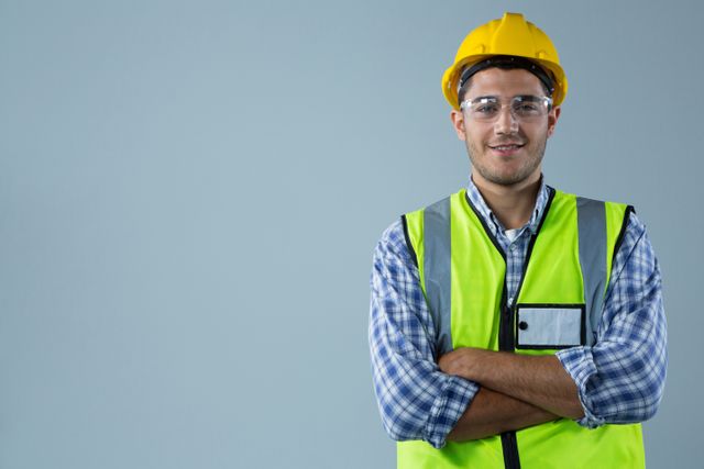 Male architect standing with arms crossed against white background - Download Free Stock Photos Pikwizard.com
