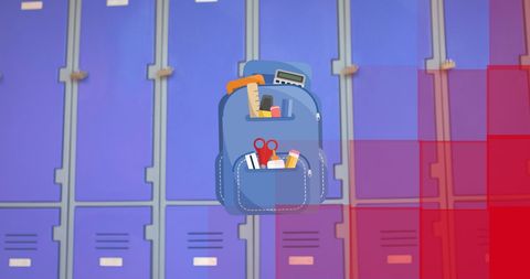 School Supplies Animation Over Blue Lockers - Download Free Stock Images Pikwizard.com