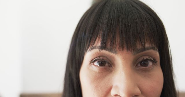 Close-up of Woman's Eyes with Bangs - Download Free Stock Images Pikwizard.com