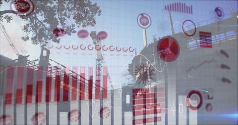 COVID-19 Statistics Overlay Over Construction Site