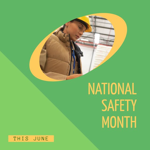 National Safety Month Promotion Featuring Female Worker in Factory - Download Free Stock Templates Pikwizard.com