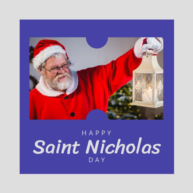 Santa Claus Holding Lantern Celebrating Saint Nicholas Day - Download Free Stock Templates Pikwizard.com