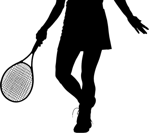 Transparent silhouette of female tennis player on isolated background