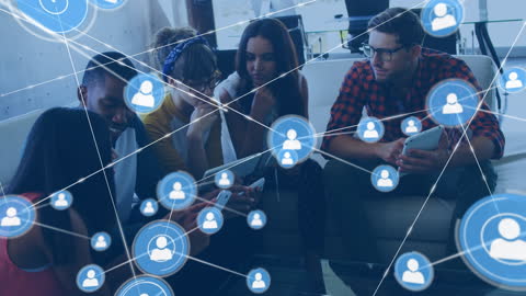 Diverse Professionals Collaborating with Network Connections Overlay