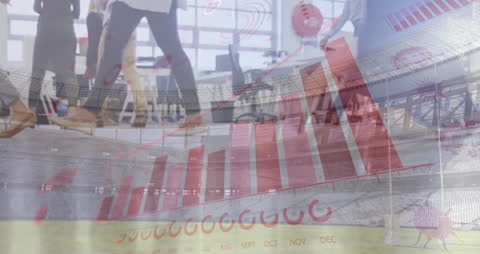 COVID-19 Data Overlay with Businesspeople Walking in Office