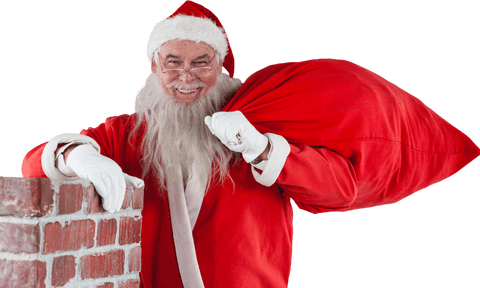 Smiling Santa Claus with Gift Bag Transparent Background