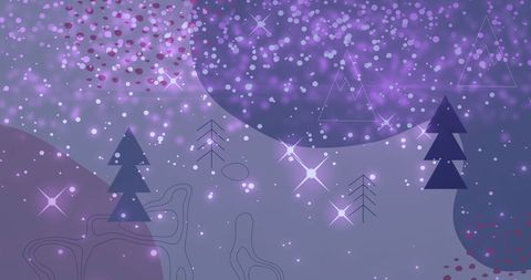 Whimsical Snowfall Over Christmas Trees with Sparkling Stars - Download Free Stock Images Pikwizard.com