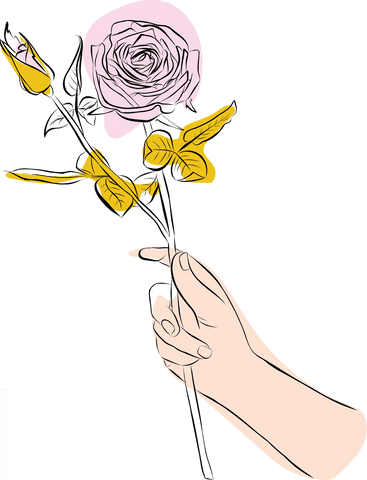 Artwork of Hand Holding Pink Rose on Transparent Background