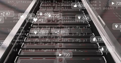 Digital Network Activities Overlayed on Server Room