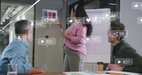 Digital Strategy Meeting with Interactive Social Media Overlay