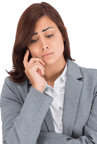 Transparent Businesswoman Looking Concerned Isolated on White