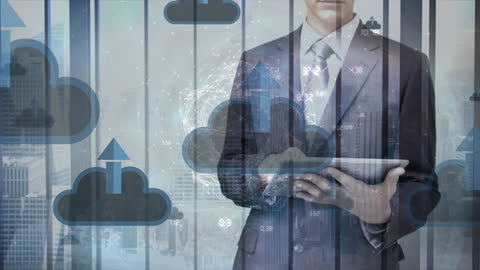 Businessman in Virtual Data Cloud Environment