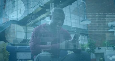 african american businessman using smartphone with financial data overlay - Download Free Stock Images Pikwizard.com