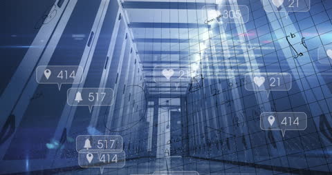 Data Analytics Overlay on Technology Server Room Background
