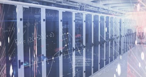Data Processing in Server Room with Mathematical Overlay - Download Free Stock Images Pikwizard.com
