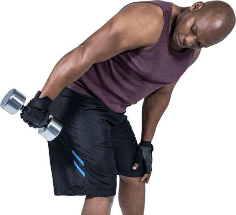 Transparent fit man lifting dumbbell