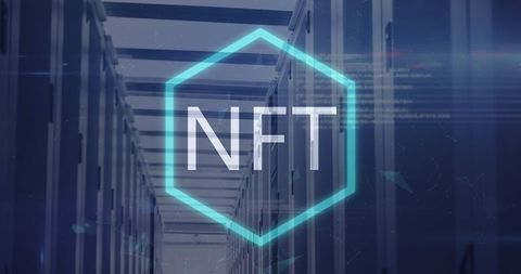 NFT Concept Overlay on Digital Server Room Environment