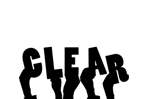 Transparent silhouette hands holding clarity text