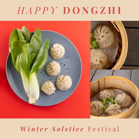 Dongzhi festival celebration with dumplings and fresh bok choy