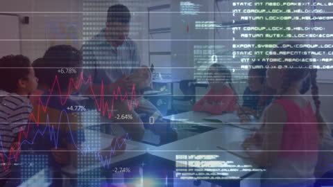 Digital Learning Concept with Teacher and Kids in Biology Class